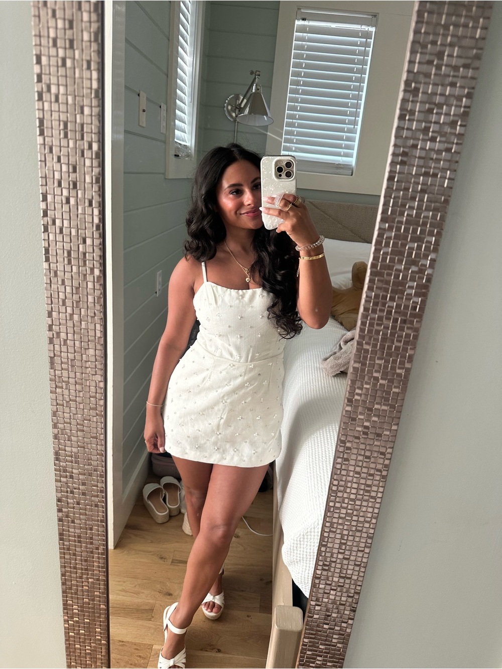 Lulus Women's White Embellished Mini Dress - Sleeveless Square Neck